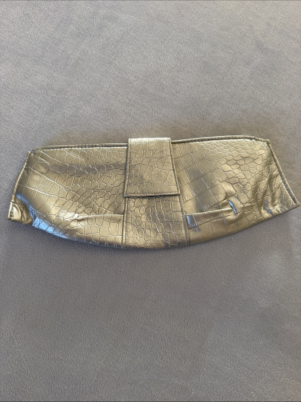 Metallic Croc-Embossed Silver Clutch Bag